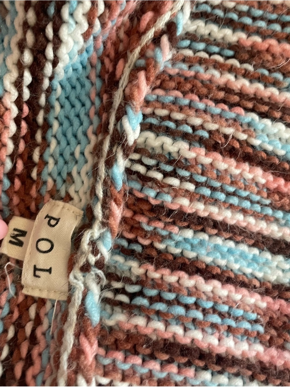 POL Striped Fringed Belted Cardigan in Brown, Pink & Blue - Picture 4 of 4
